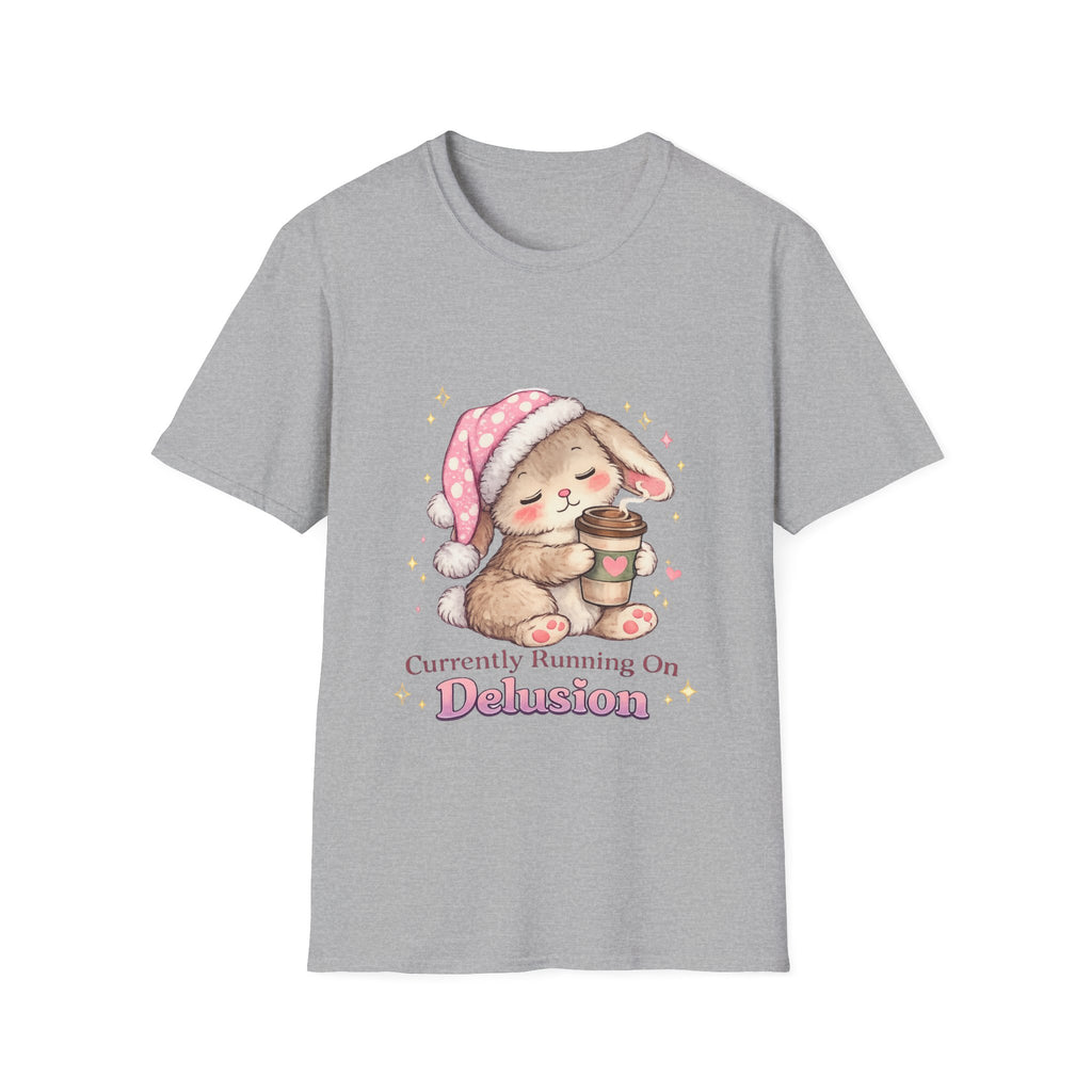 Cute Sleepy Bunny with Coffee “Currently Running On Delusion”