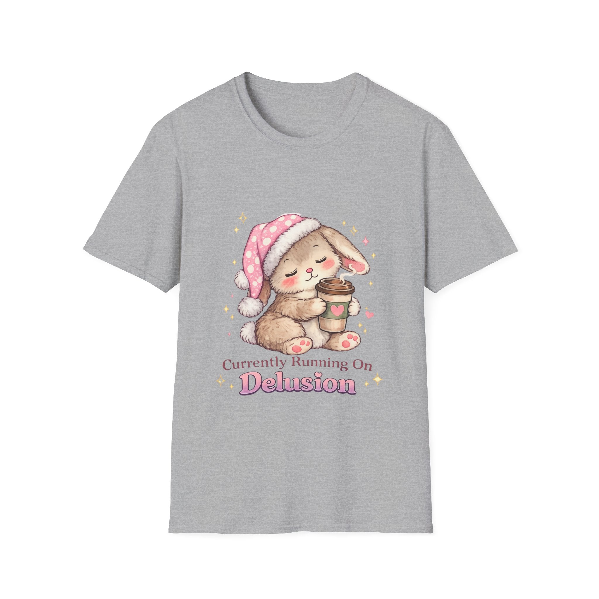 Cute Sleepy Bunny with Coffee “Currently Running On Delusion”